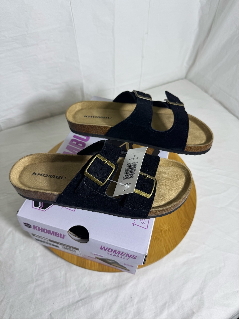 Khombu Ashville Women’s Black Double Buckle Slide Sandals Size 9 New